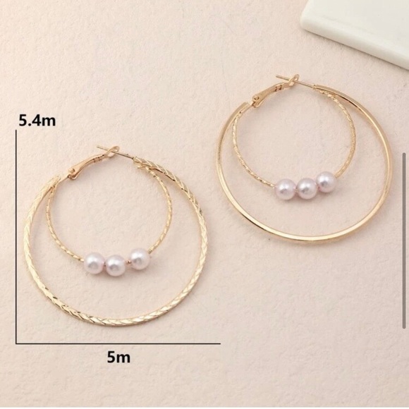 LAST PAIR: Gold layered pearl hoop earrings - Picture 3 of 4